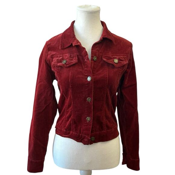 Monteau Jackets & Blazers - Corduroy Burgundy Jean Jacket Womens  Size Small